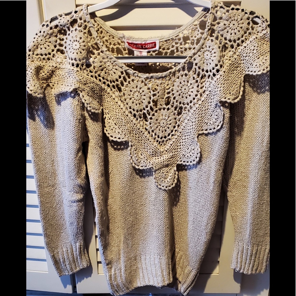 GUC Michael Cartie crochet tan sweater M